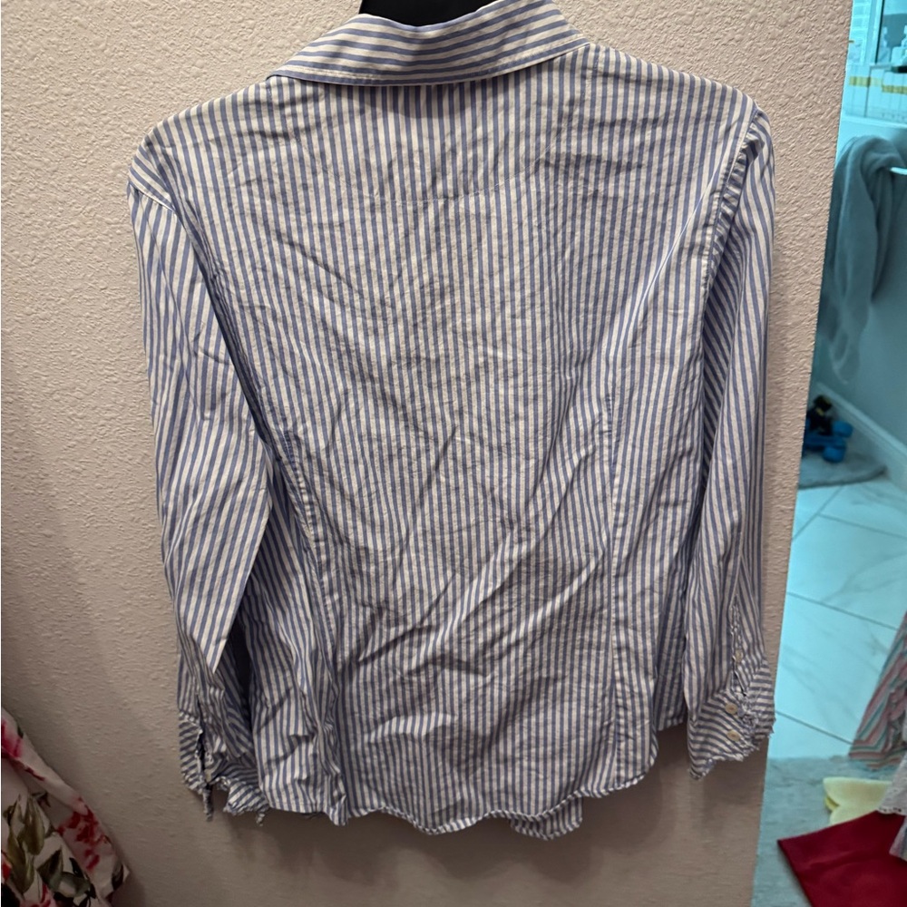 Lilly Pulitzer Blue and White Striped Men's Button-Down Shirt